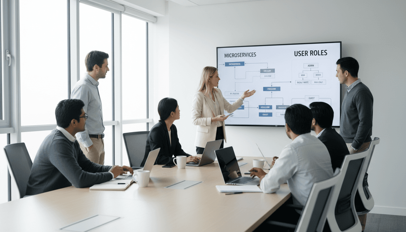 Technical system integration diagram on whiteboard